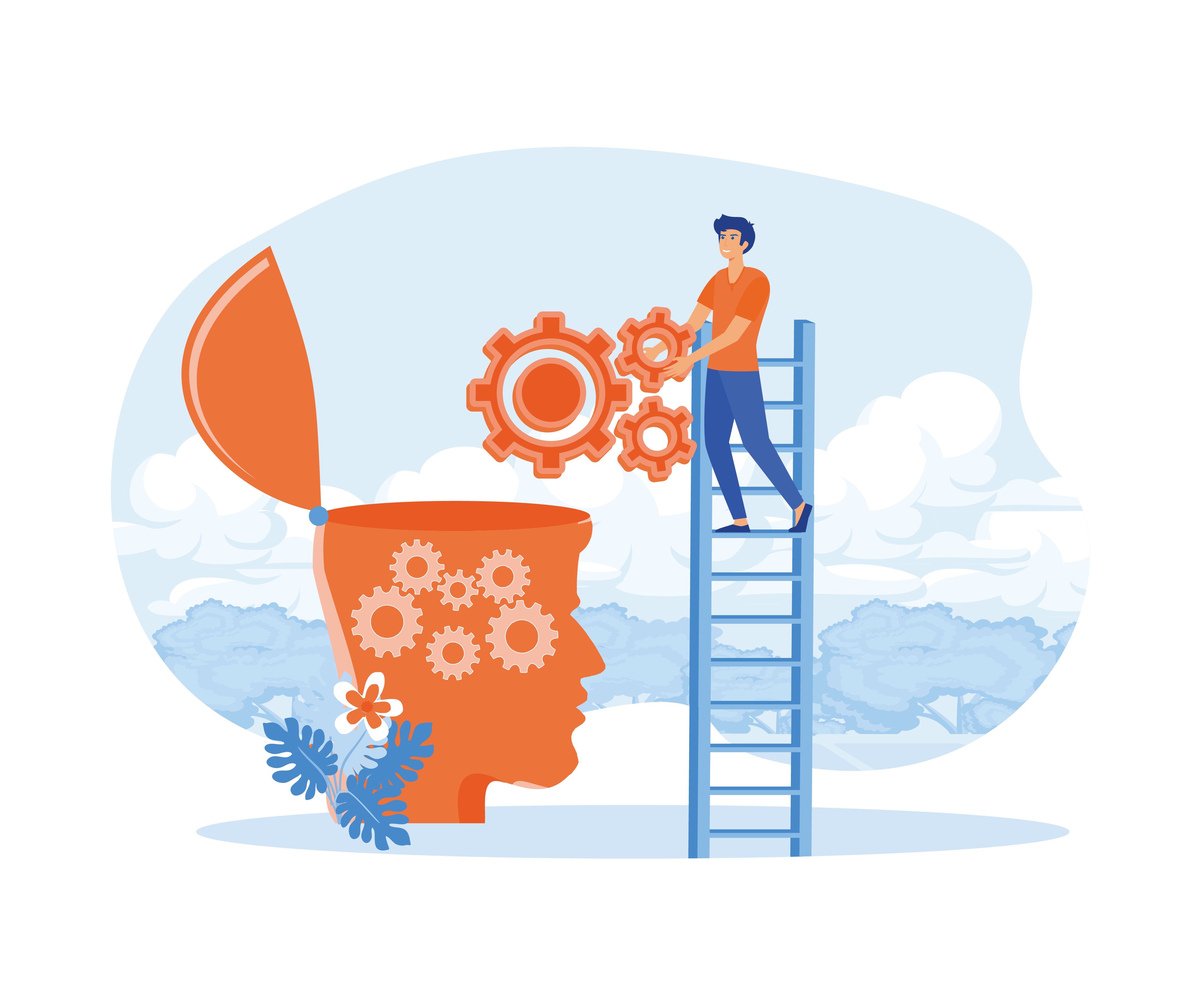 En person som står på en stige