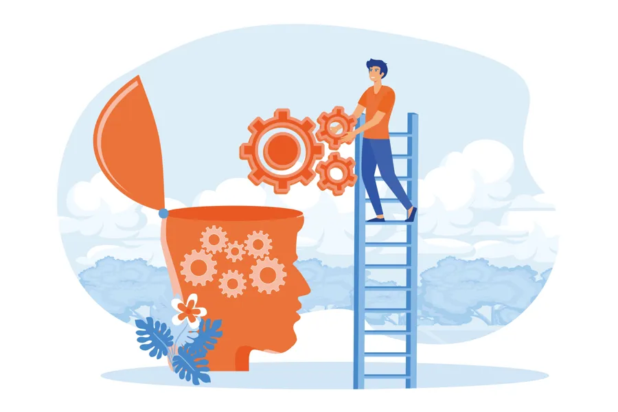 En person som står på en stige