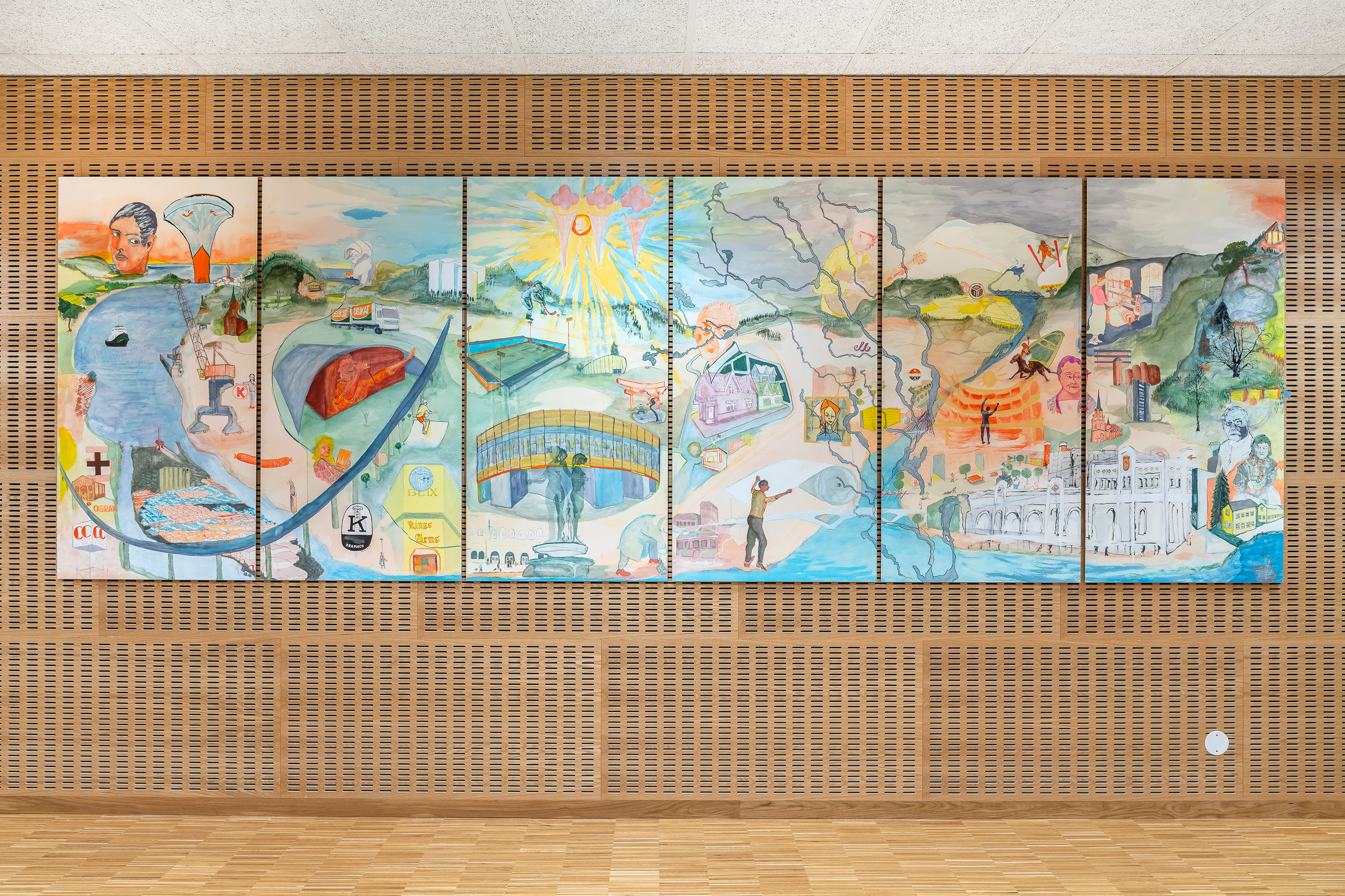 Fabulerende 360º panorama over Drammen og omegn, inspirert av japanske paneler (Byobu)