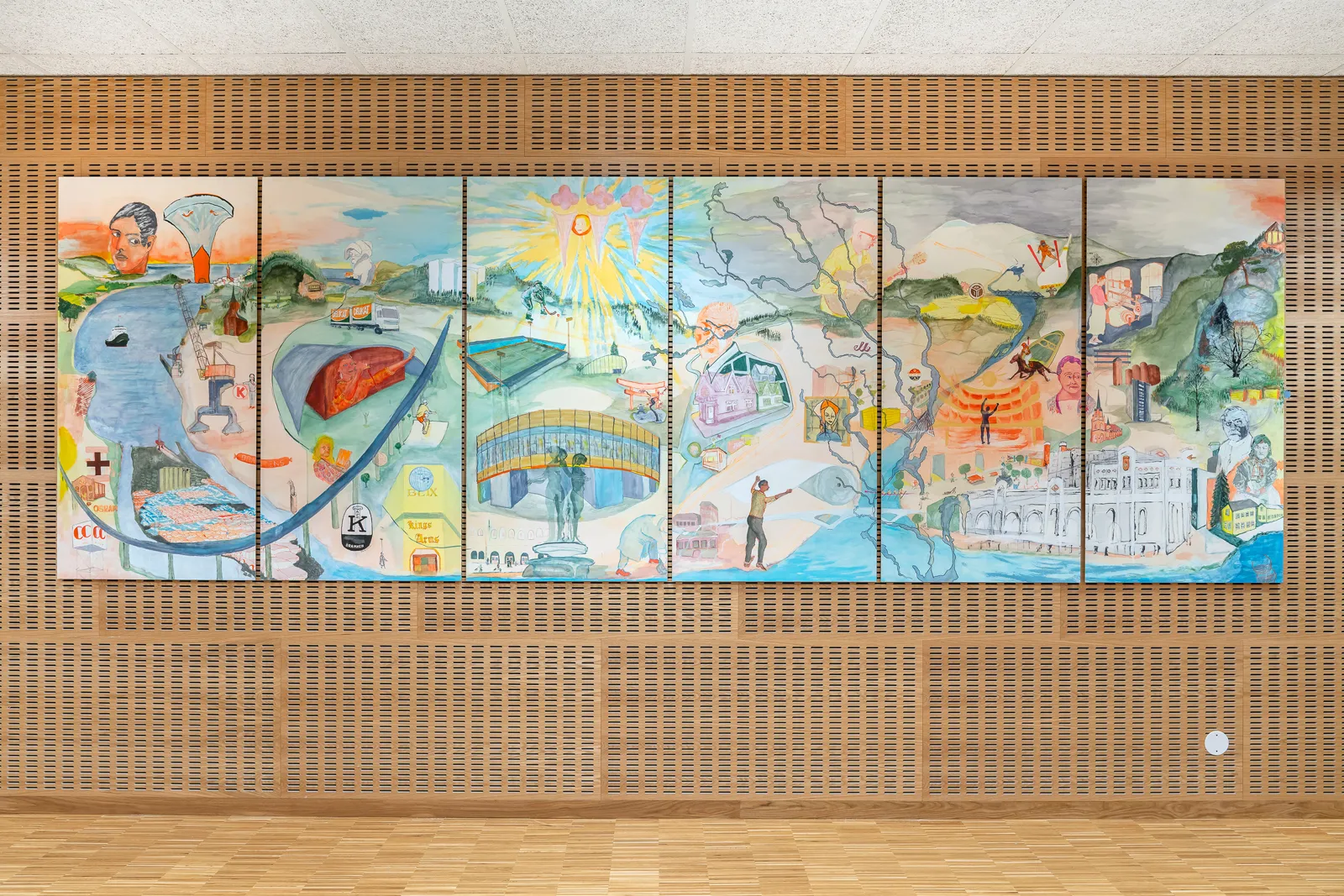 Fabulerende 360º panorama over Drammen og omegn, inspirert av japanske paneler (Byobu)