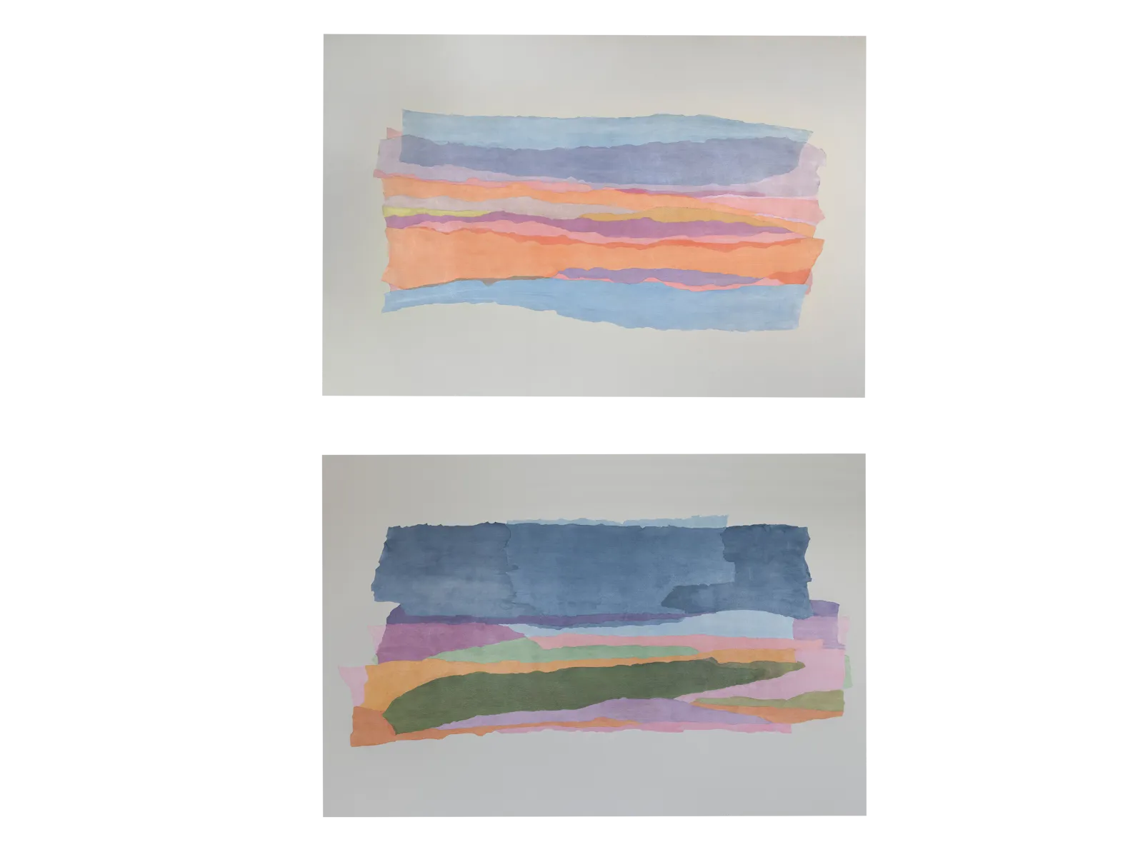 Kunstneren har arbeidet med utgangpunkt i silkepapir, kollasjer, som er revet for så å bli satt sammen til et nytt og vakrere bilde.