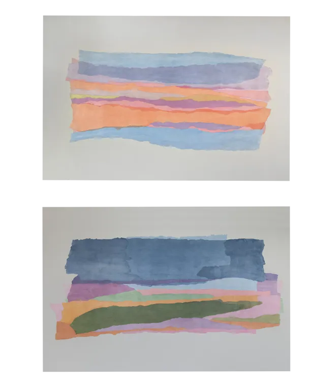 Kunstneren har arbeidet med utgangpunkt i silkepapir, kollasjer, som er revet for så å bli satt sammen til et nytt og vakrere bilde.