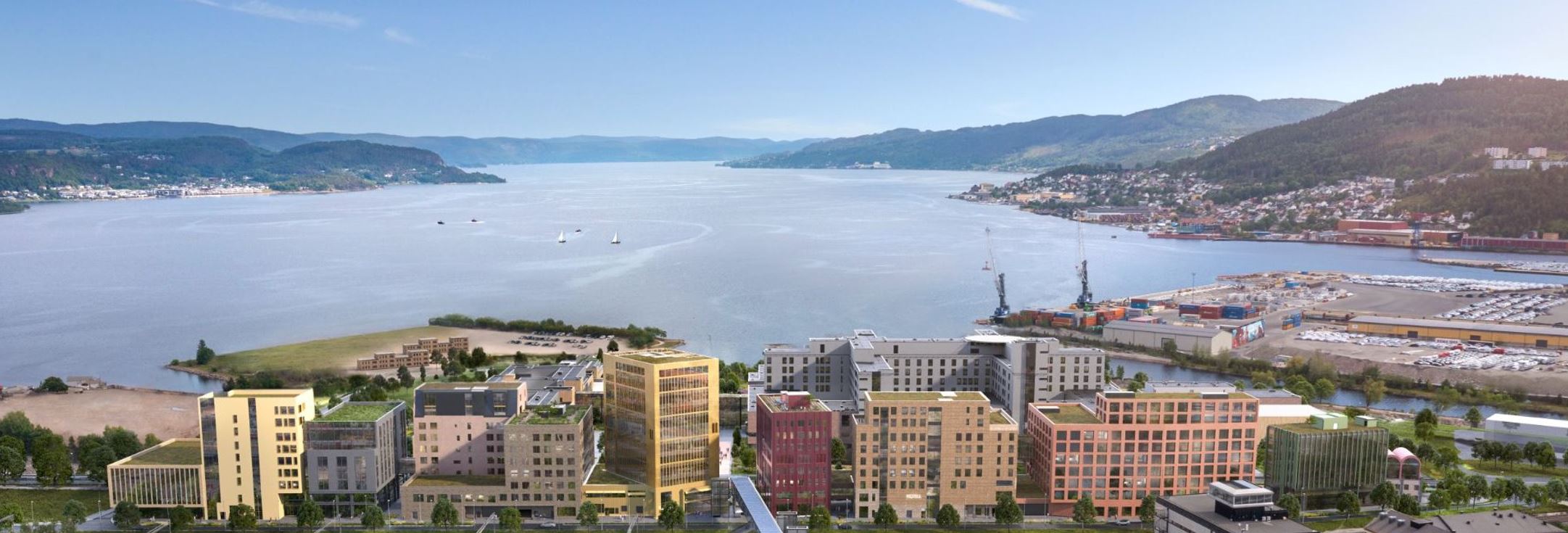 En by ved siden av et vannområde