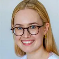 A woman wearing glasses