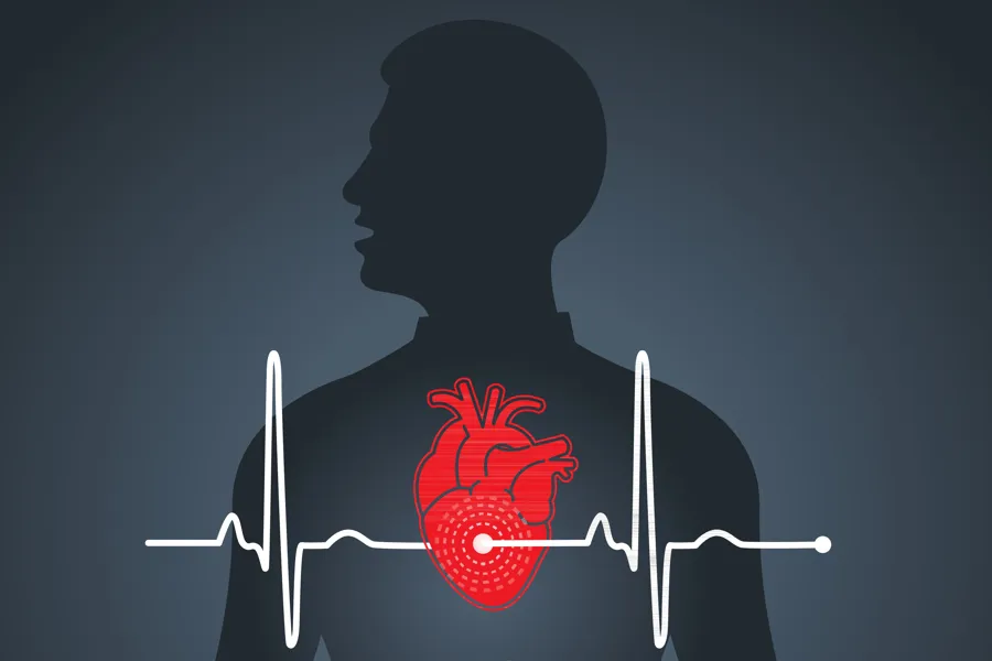 En person med en rød sirkel foran ansiktet