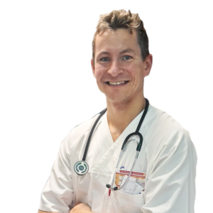 En person som bærer et stetoskop rundt halsen