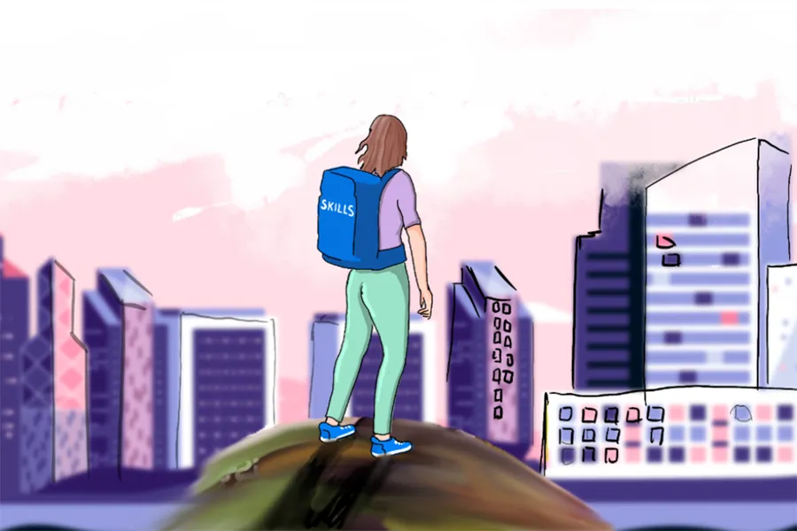 En person som står på en stein