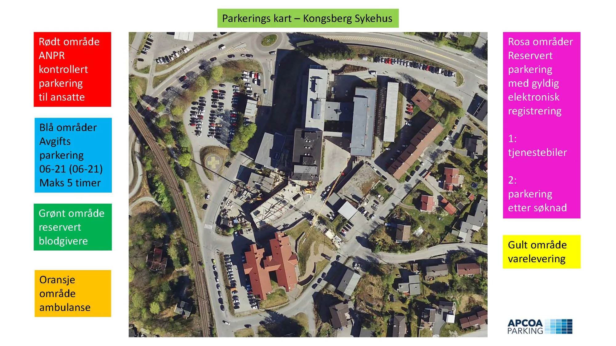 Kart over området rundt sykehuset, Sildetomta og Stortorvet kjøpesenter, der normal og alternativ gangvei er merket.