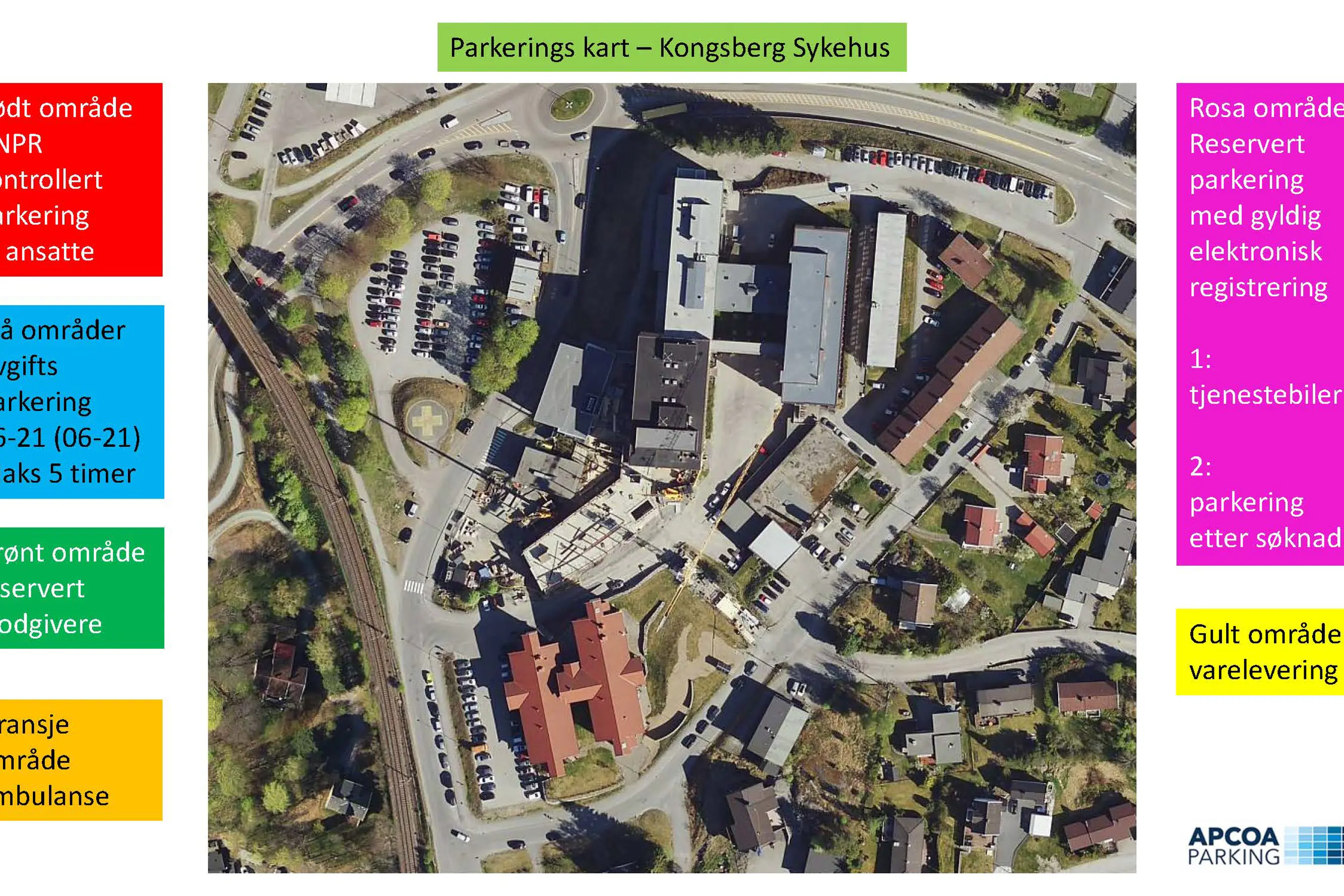 Kart over området rundt sykehuset, Sildetomta og Stortorvet kjøpesenter, der normal og alternativ gangvei er merket.