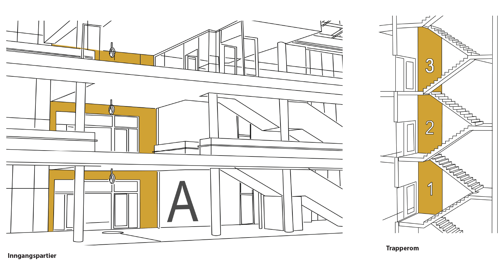 Illustrasjon universell utforming trappehus