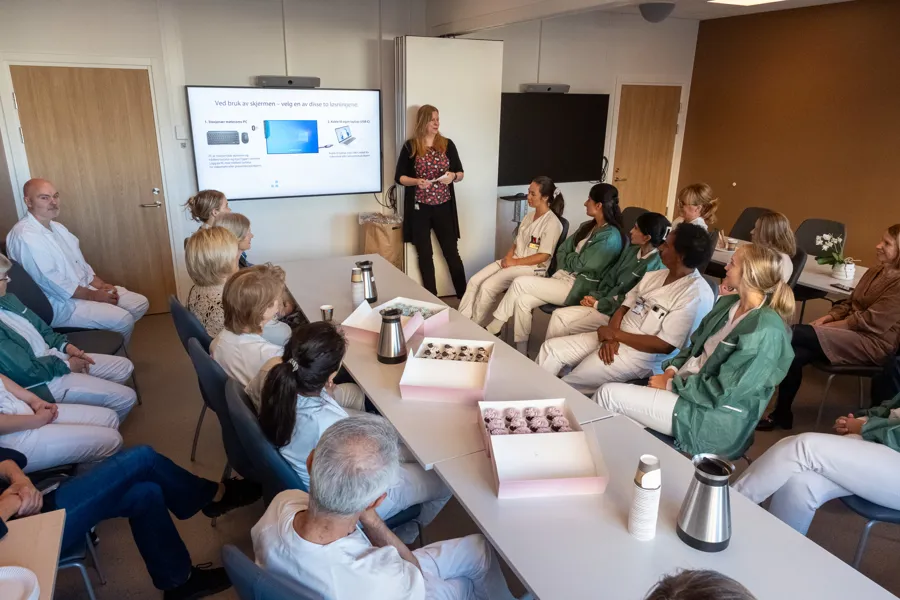 En person som holder en presentasjon for en gruppe mennesker