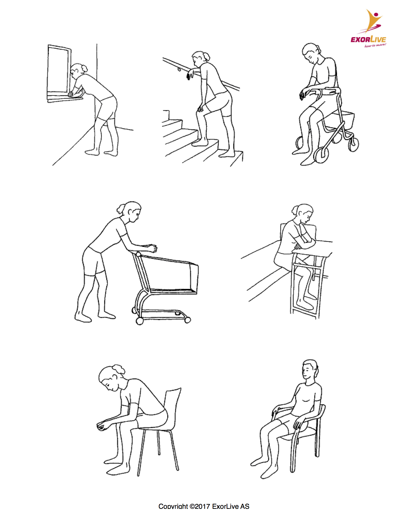 Illustrasjon av hvilestillinger. - Levert av Exorlive.