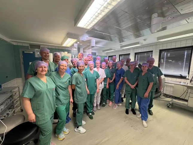 En gruppe mennesker i kirurgiske skrubb