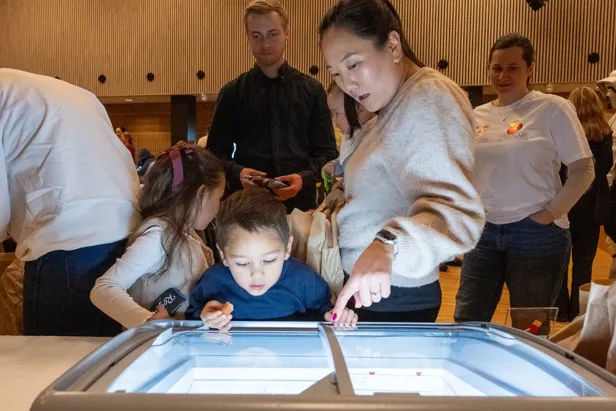 En gruppe mennesker som ser på en dataskjerm